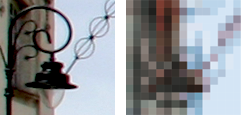 Dwa zdjęcia tej samej lampy: wyraźne zdjęcie ma rozdzielczość 300 dpi zaś to złożone z kwadracików tylko 25 dpi. 